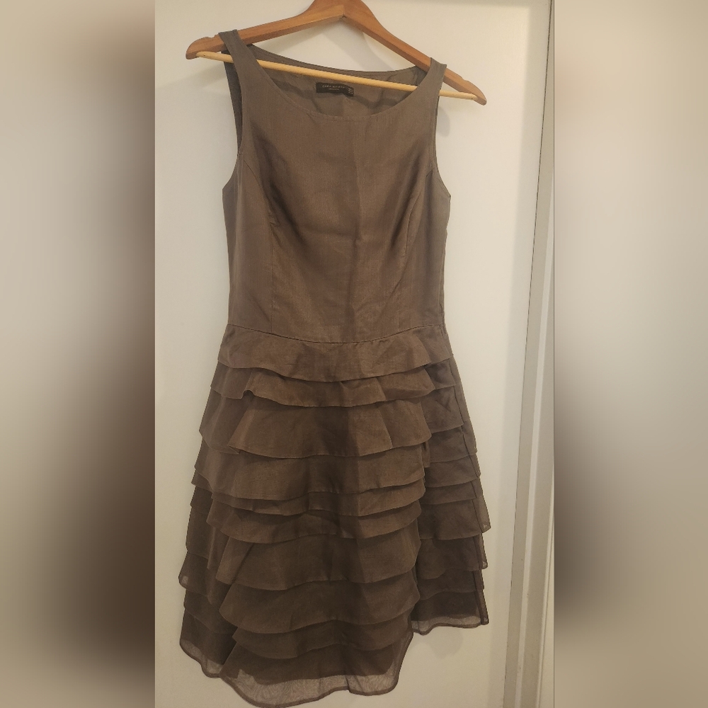 Zara 100% Silk Brown Sleeveless Dress NWOT Women's Size Small